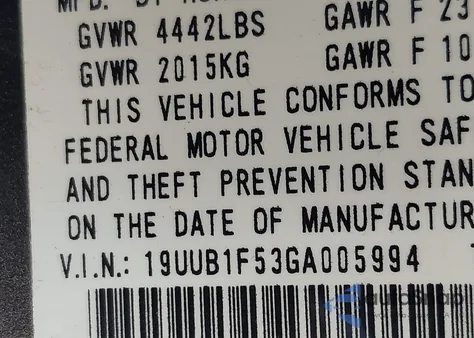 2016 Acura Tlx Tech from USA, damaged, VIN 19UUB1F53GA005994